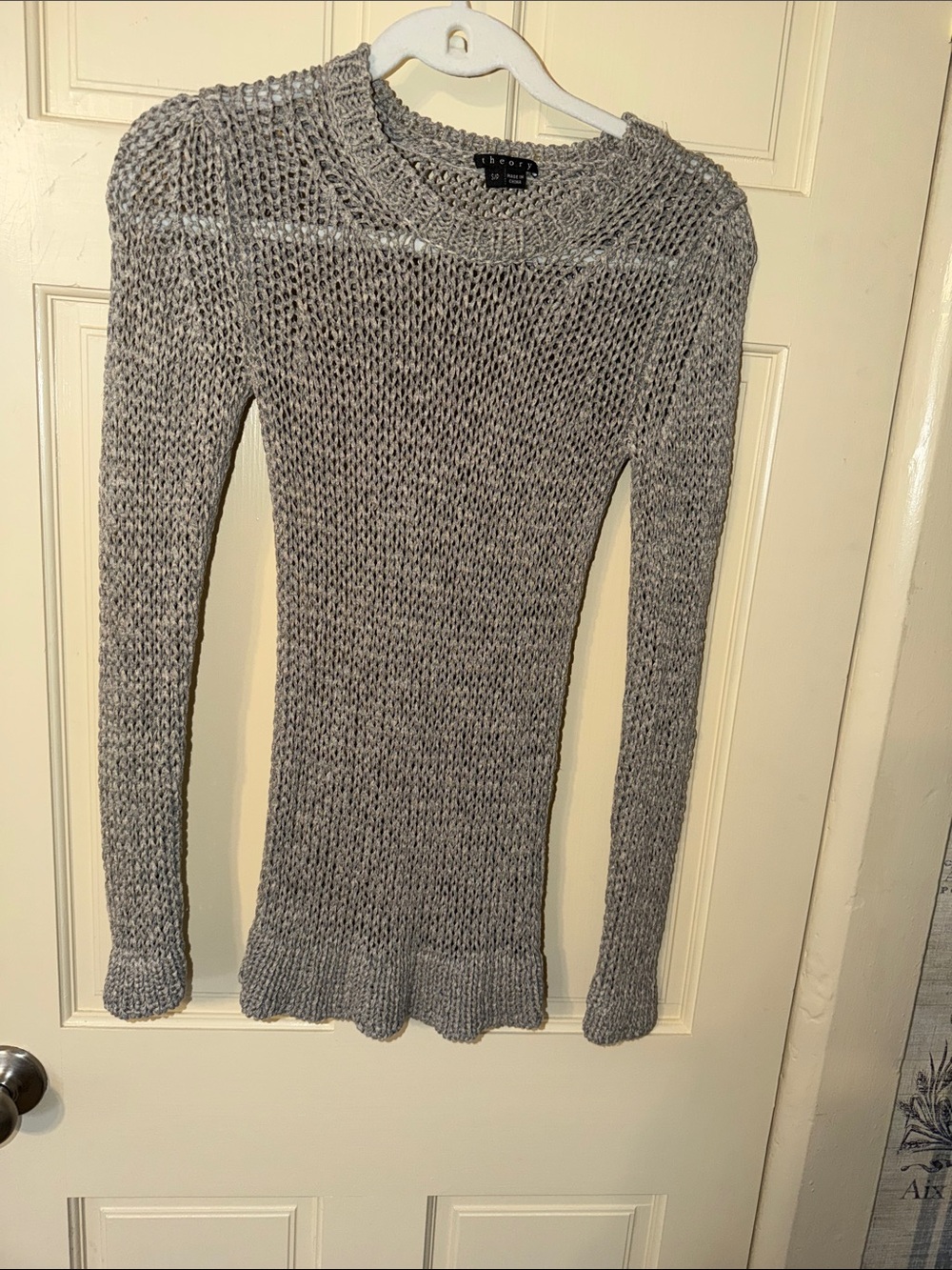 Theory Light Gray Open-Knit Crewneck Sweater